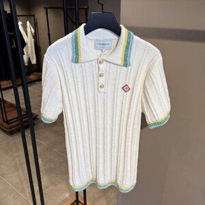 Casablanca Men New Season Rib Boucle Polo Shirt Medium Size